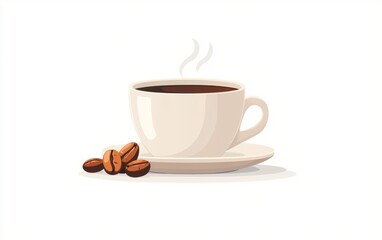 Obraz premium Steaming Coffee Cup and Coffee Beans Illustration