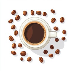 Obraz premium Coffee Cup with Beans from Above