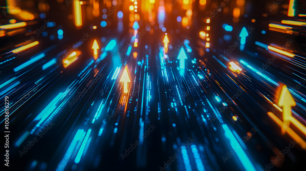 Poster futuristic data streams with colorful arrows