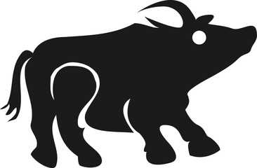 Black Bull Silhouette Vector Art on a White Background.