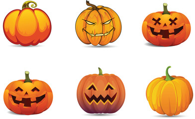 Colorful Halloween Jack O Lantern Pumpkin Vector Set on a White Background