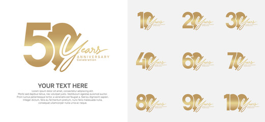 Anniversary logo set vector design, golden color for celebration event