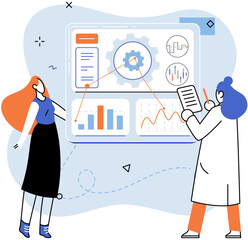 Technical analysis. Vector illustration. Analyzing data is essential for conducting technical analysis and making informed financial decisions Big data analysis provides valuable insights into market