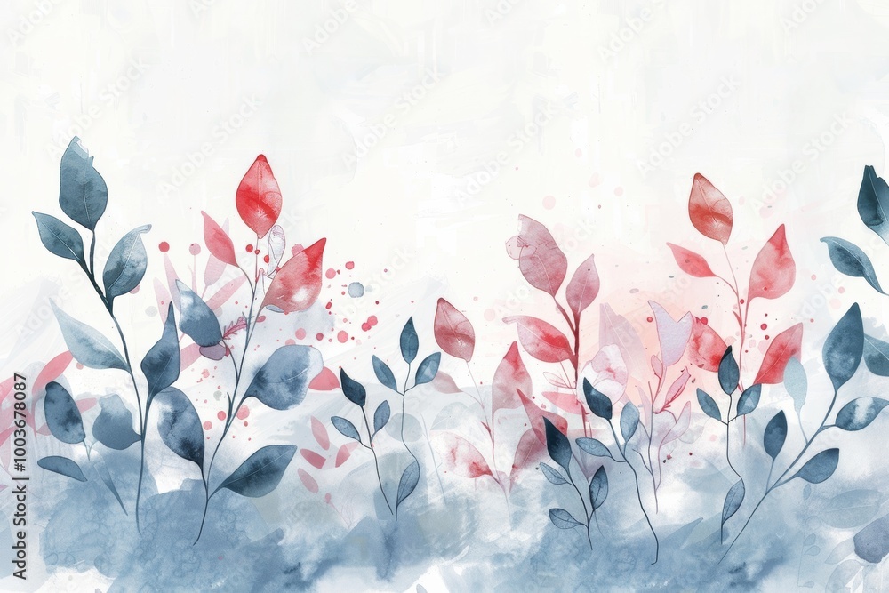 Wall mural beautiful abstract watercolor painting featuring red and blue leaves on a white background with a su