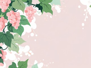 Pink Grapevine with Green Leaves on Pastel Background