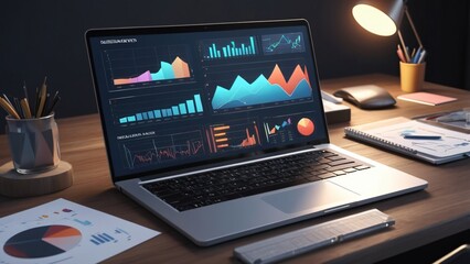 Data Analytics on Laptop with Charts and Graphs