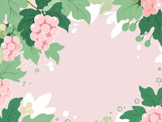 Pink Grapevine with Green Leaves on Pastel Background