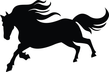 A Black Running Horse Silhouette Vector illustration on White Background.