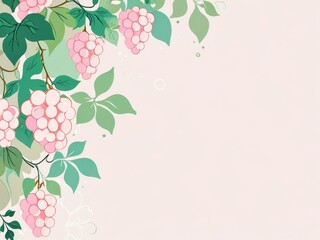 Pink Grapevine with Green Leaves on Pastel Background