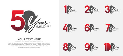 Anniversary logo set vector design, black and red color for celebration event