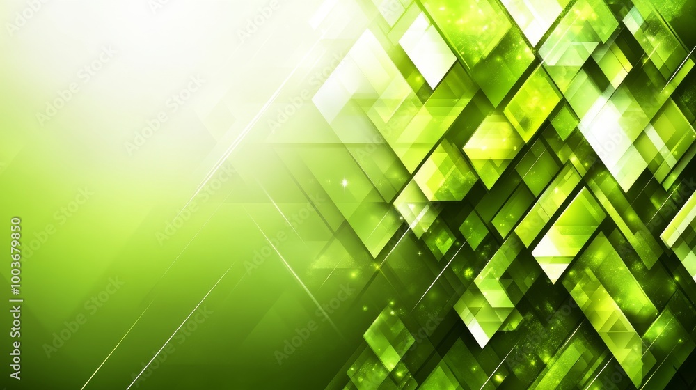 Poster vibrant green geometric shapes creating a dynamic abstract background design with sparkling light ef