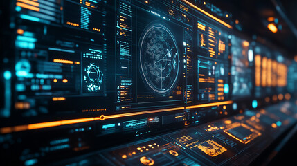 Naklejka premium AI big data analysis with intelligent algorithm optimization, predicting market trends for future innovations.