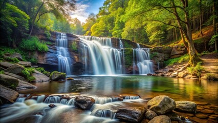 Waterfall cascading down rocks in forest setting