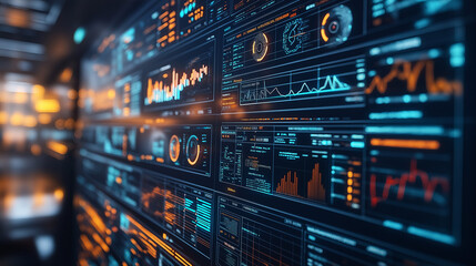 Naklejka premium AI big data analysis with intelligent algorithm optimization, predicting market trends for future innovations.