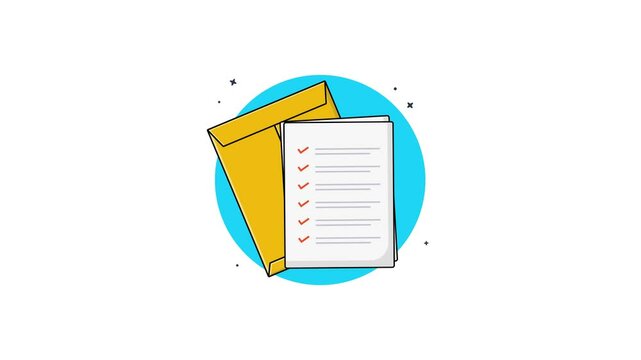 4k Envelope with Documents. Business Document Concept Animation Video