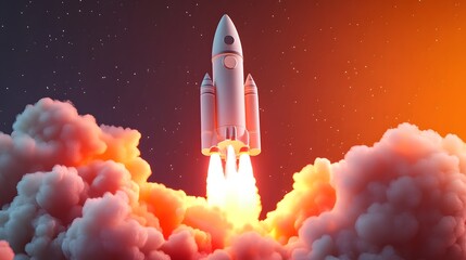 Fototapeta premium Launching new product or service. Technology development process. Space rocket launch. 3d render.