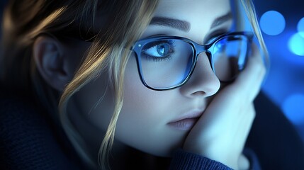 A businesswoman executive in deep thought, surrounded by floating digital interfaces showing real-time analytics and futuristic data projections,
