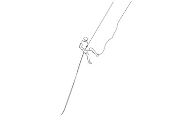 person alone mountain peak climbing rope safety equipment lifestyle extreme sport one line art design vector