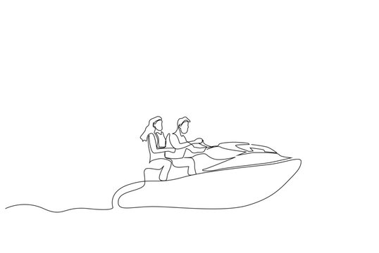 recommend clip art: woman man couple jet ski water sport fun vacation lifestyle one line art design vector