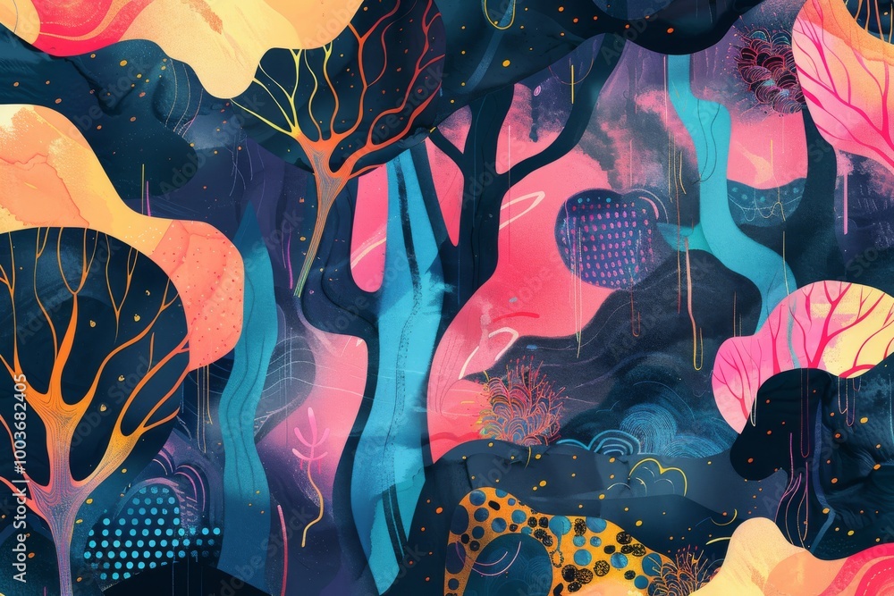 Poster surreal lofi background with whimsical patterns.