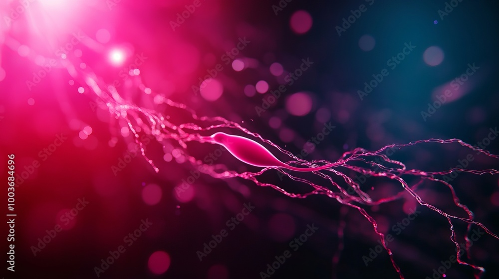 Poster abstract light trails in vibrant pink and blue colors on a dark background, creating a dynamic visua