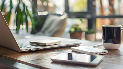 A compact device emitting WiFi signals, connecting multiple devices to the internet on-the-go.