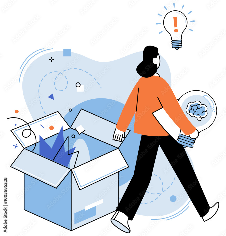 Poster business solutions and difficult problem solving process concept. find project missing parts in box 