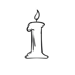 Candle line art doodle hand drawn isolated background. Vector illustration