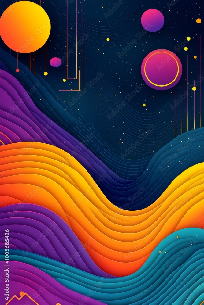 Aufkleber colorful abstract waves and celestial elements create a vibrant cosmic atmosphere in this digital ar