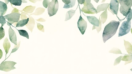 Green leaves watercolor background invitation template, Generative AI