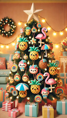 Beautifully Decorated Christmas Trees with Ornaments and Gifts