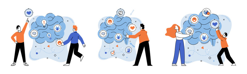 Thought process vector illustration. Learning enhances intelligence applied in thought process Strategy shapes roadmap for creative problem-solving Ideas take flight in realm clear thought process