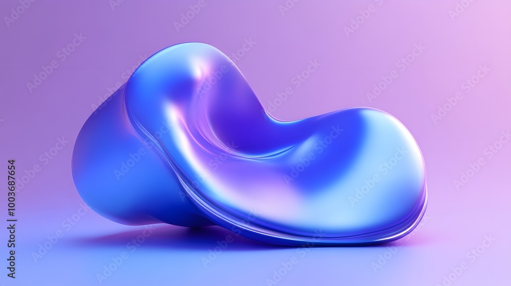 Poster blue and purple gradient color floating liquid blob. 3d rendering picture.