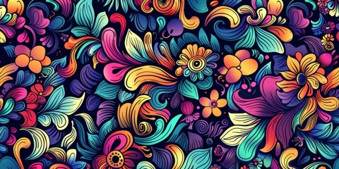 Vibrant hand-drawn cartoon pattern design.