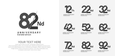 Anniversary logo set vector design, black color for celebration event