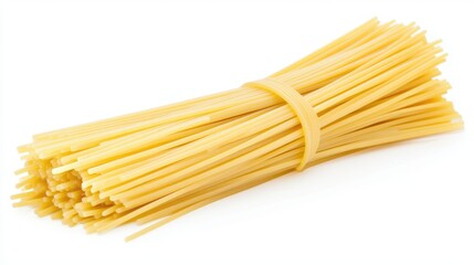 A stack of spaghetti on a white background