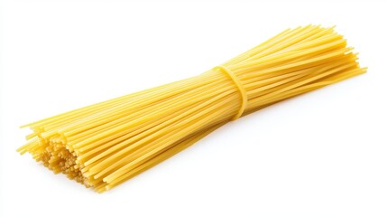 A stack of spaghetti on a white background