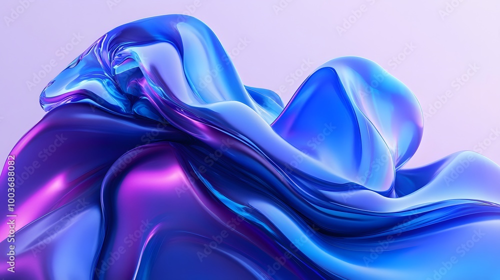Poster blue and purple gradient color floating liquid blob. 3d rendering picture.