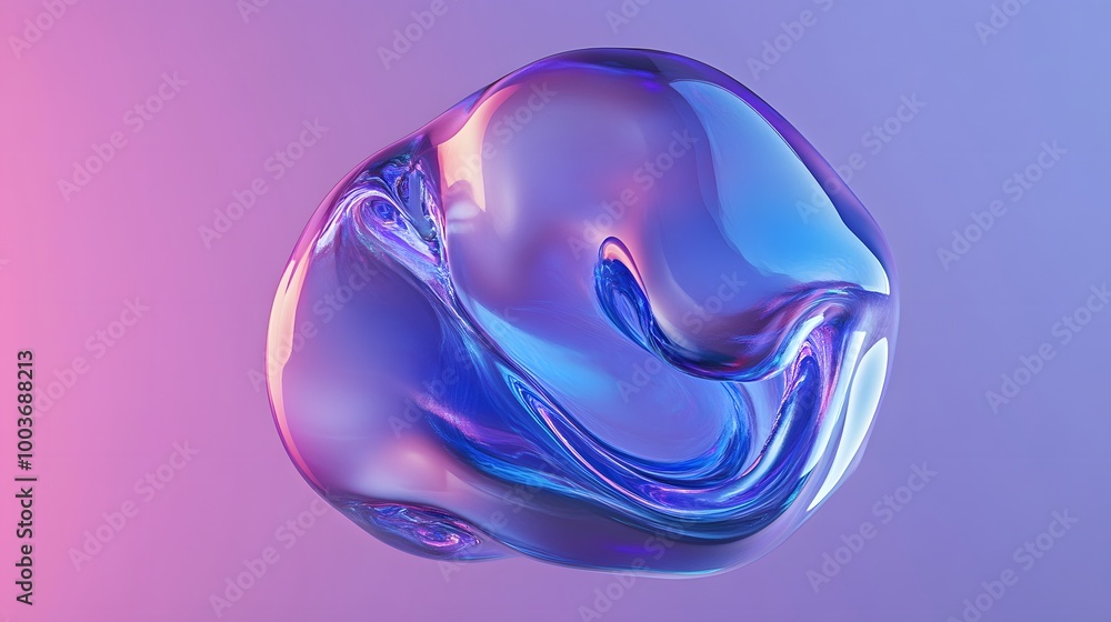 Poster blue and purple gradient color floating liquid blob. 3d rendering picture.