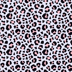 bold and vibrant leopard seamless pattern in pink and black on a lavender background. Perfect for fashion, home decor, or any project needing a trendy and eye-catching design