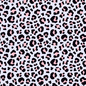 bold and vibrant leopard seamless pattern in pink and black on a lavender background. Perfect for fashion, home decor, or any project needing a trendy and eye-catching design