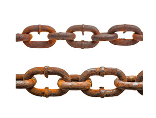 Fototapeta premium Rusty chain isolated on transparent and white background, cut out png
