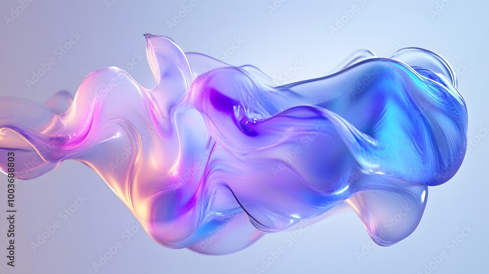 Poster blue and purple gradient color floating liquid blob. 3d rendering picture.