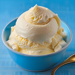 Vanilla ice cream scooped out of container