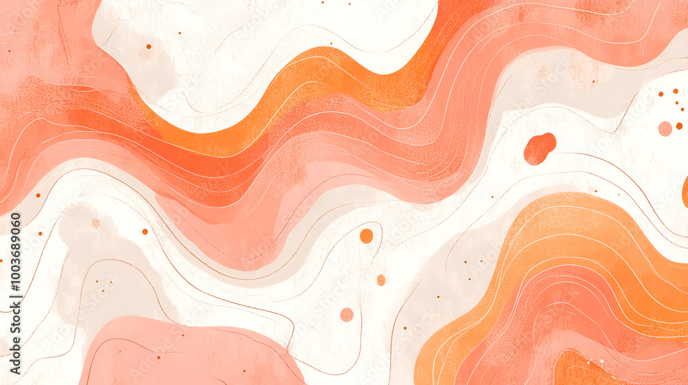 Poster abstract design with flowing waves in shades of orange and cream colors, creating a warm and invitin