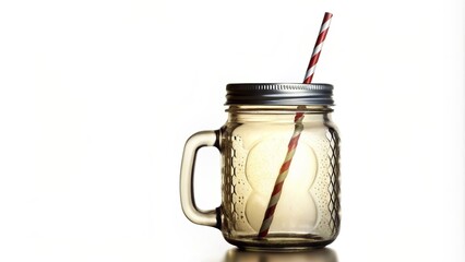 white background, clippi, mason jar, isolated, straw, Vintage mason jar with straw on a white background isolated and in silhouette