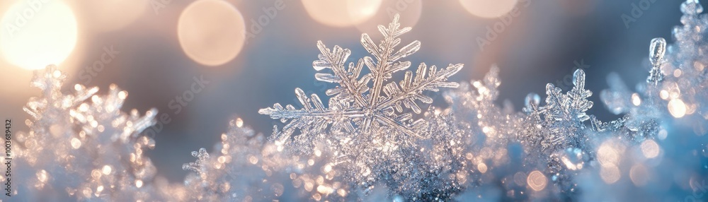 Aufkleber a close-up of a delicate snowflake, shimmering in the soft winter light, creating a magical and sere