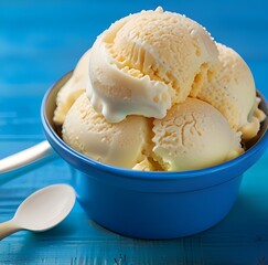 Vanilla ice cream scooped out of container