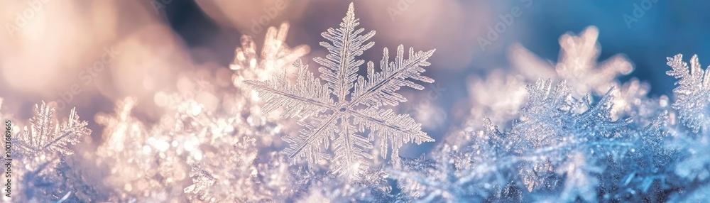 Poster beautiful winter snowflake resting on shimmering frost, capturing the essence of winter's delicate b