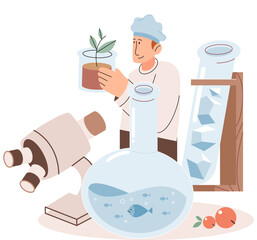 Scientific research. Vector illustration. Conducting research involves collecting and analyzing samples to obtain meaningful insights Studies are conducted to investigate specific phenomena